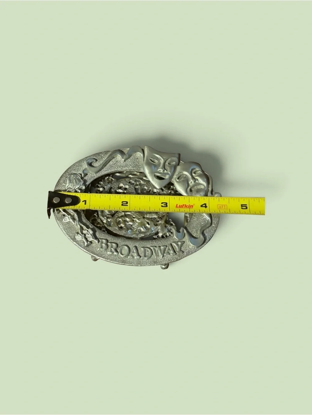 Vintage Broadway Comedy Tragedy Theater Mask Celtic Silver Tone Belt Buckle